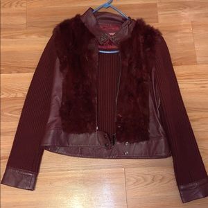 Genuine leather/fur Jennyfer J sweater jacket